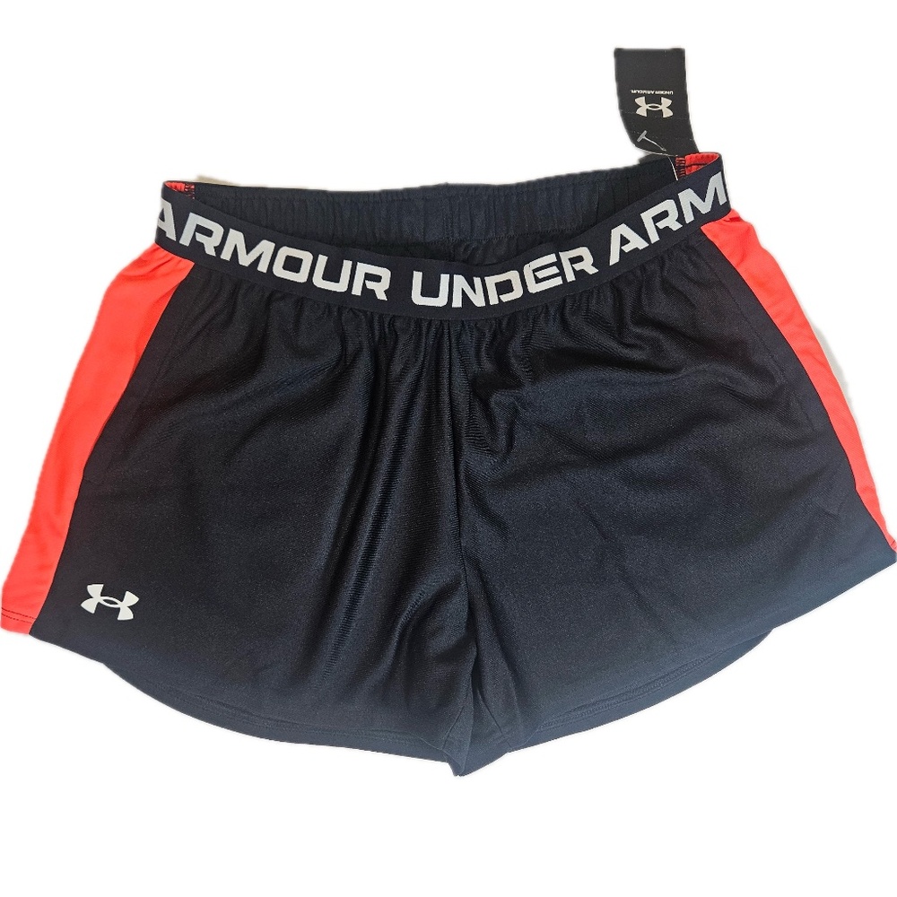 Under Armour Shorts Womens Large Black Red Play Up‎ Side Stripe Athletic New